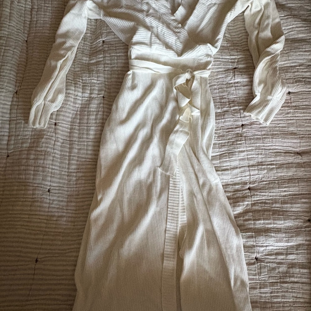 Women's Cream Wrap Knit Midi Dress